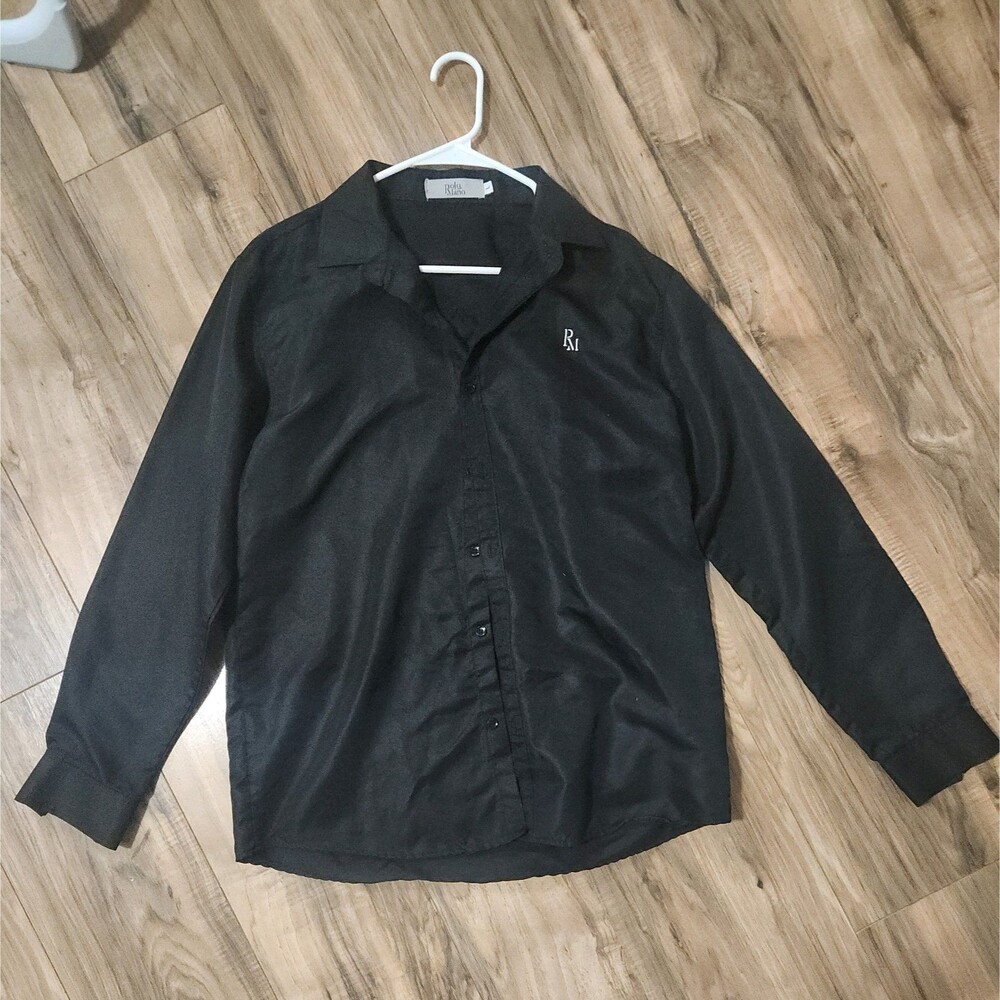 Polo Mano‎ Mens Large Black Button Up Shirt Long Sleeve Logo Collared